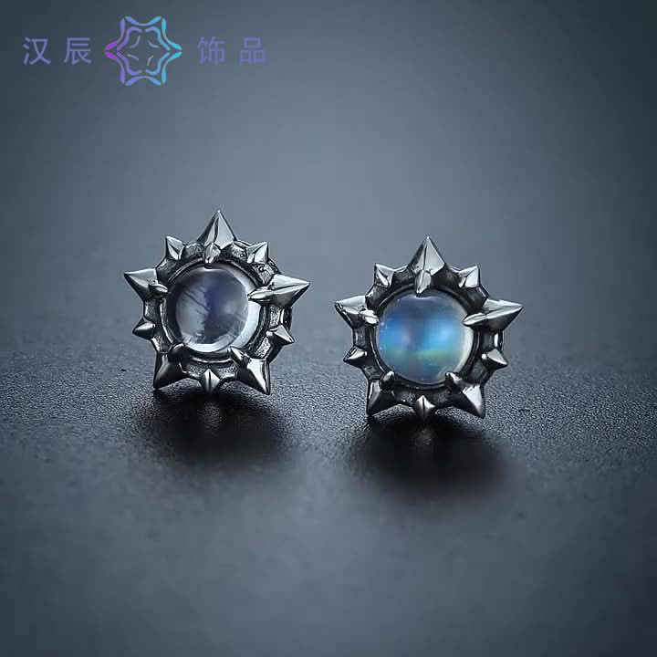 Unisex Polaris Stud Earrings – Alloy with Blue Moonstone Jewelry