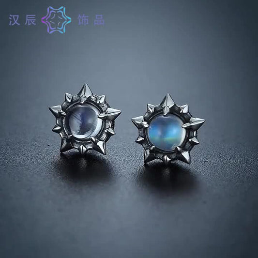 Unisex Polaris Stud Earrings – Alloy with Blue Moonstone Jewelry