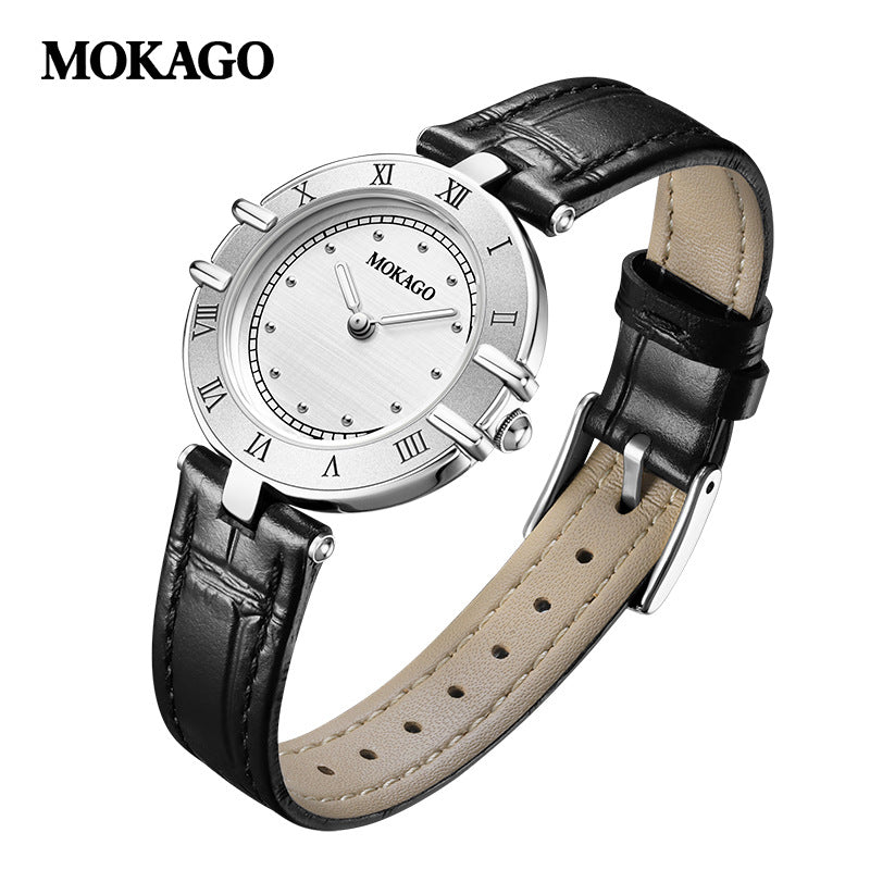 MOKAGO Women’s Retro Quartz Watch – Roman Dial, Waterproof Leather Strap