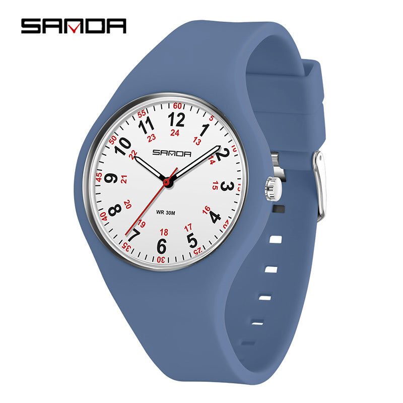 Sanda Luminous Quartz Watch – Waterproof Silicone Strap Student Sports Watch