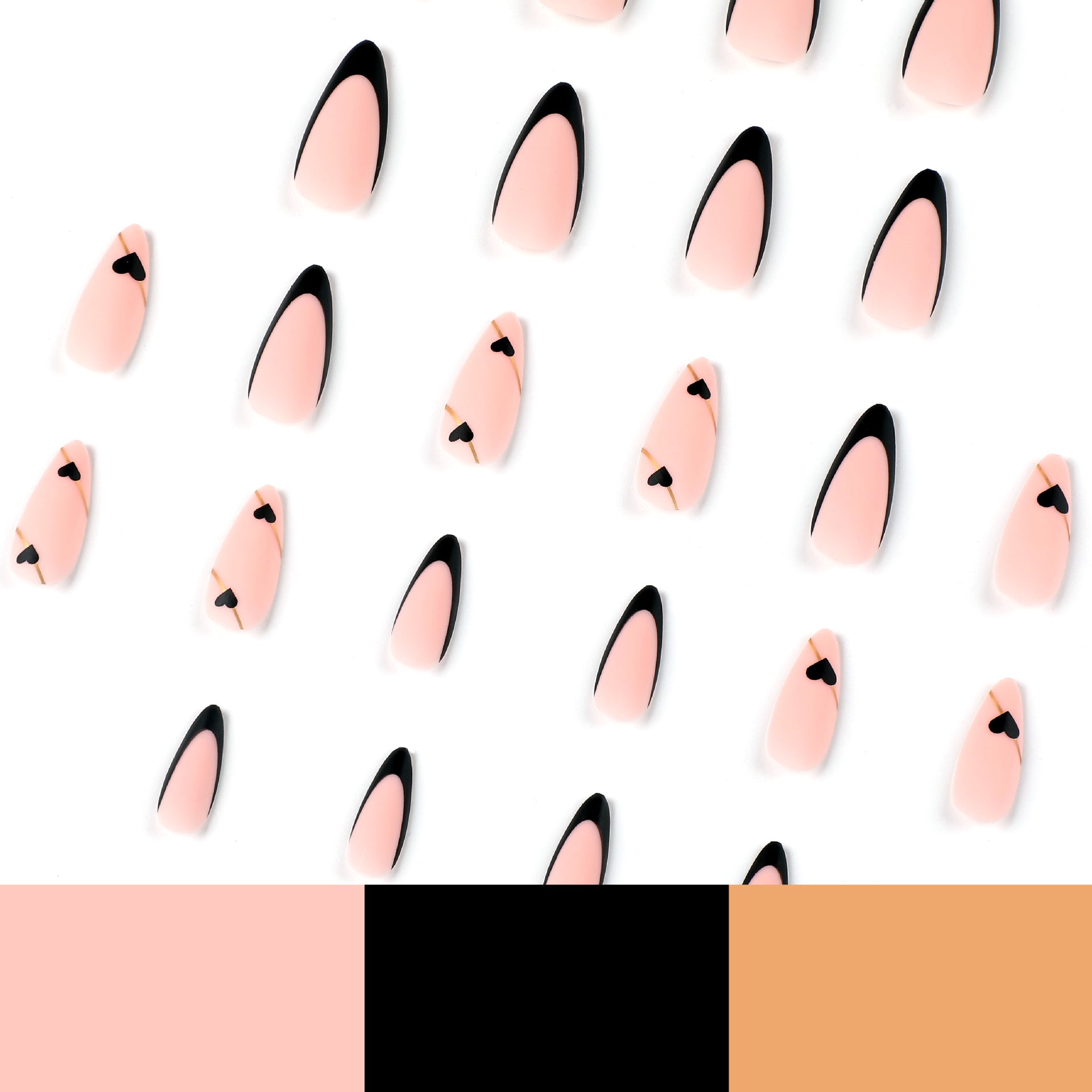 Long Stiletto Black French Tip Press-On Nails with Heart Accent – Glue On