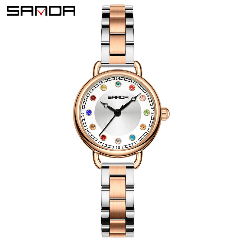 Sanda Women’s Multi-Color Diamond Quartz Watch – Small Dial, Waterproof Casual Watch