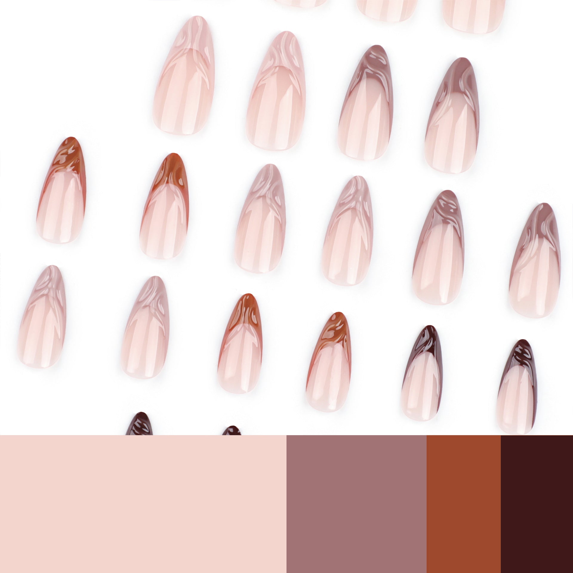 Brown Swirl Stiletto Press-on Nails – Trendy Glossy Acrylic False Nails