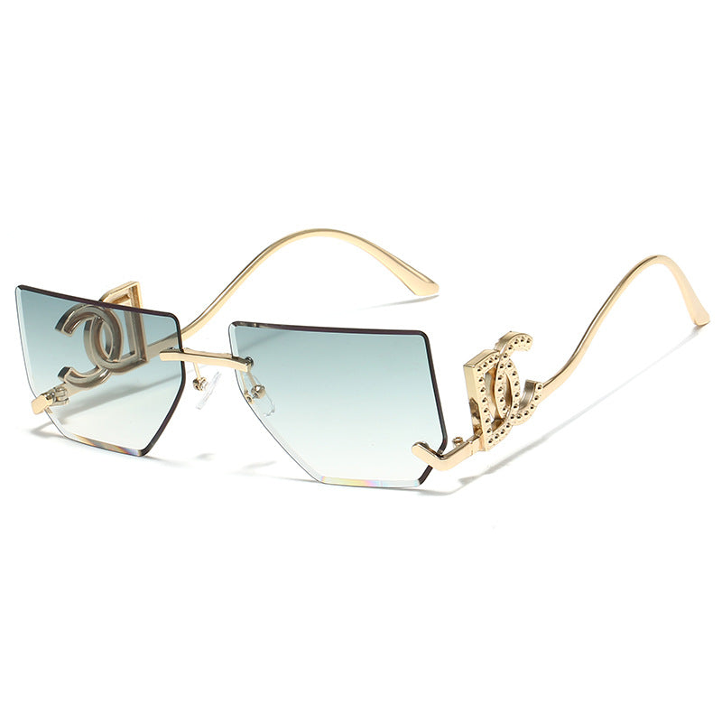 Trendy Frameless Sunglasses for Women – Stylish Geometric Temples & UV Protection