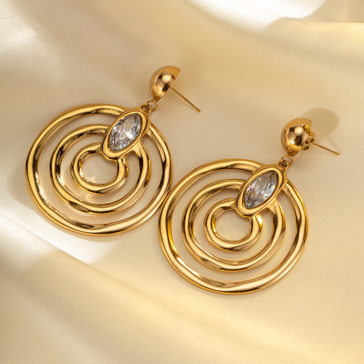 Gold Circle Zircon Earrings – Titanium Steel Geometric Statement Jewelry for Women