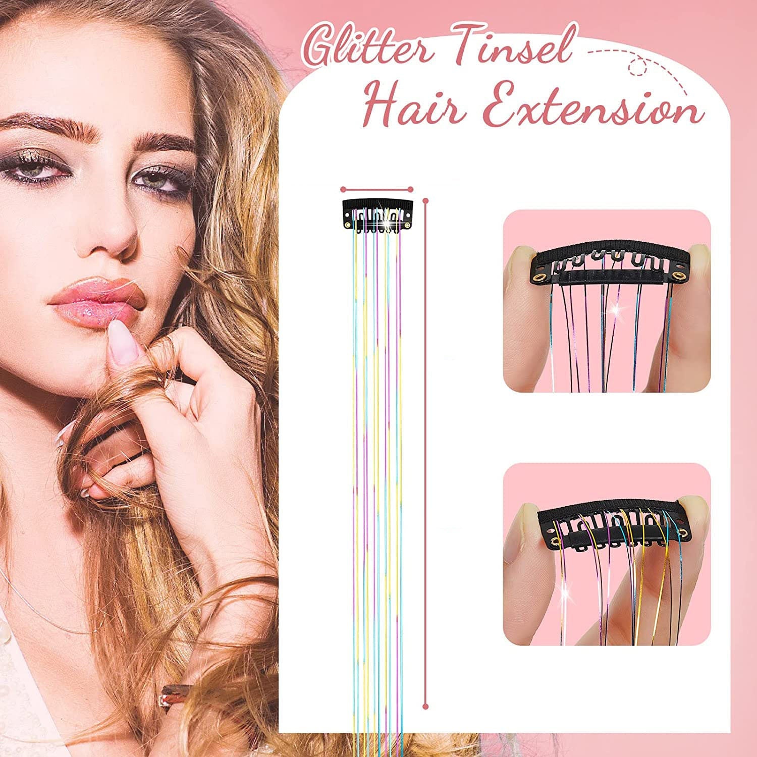 Classic Tinsel Hair Extensions – Long Sparkly PET Strands, 50cm Glitter Highlights (Set of 2)