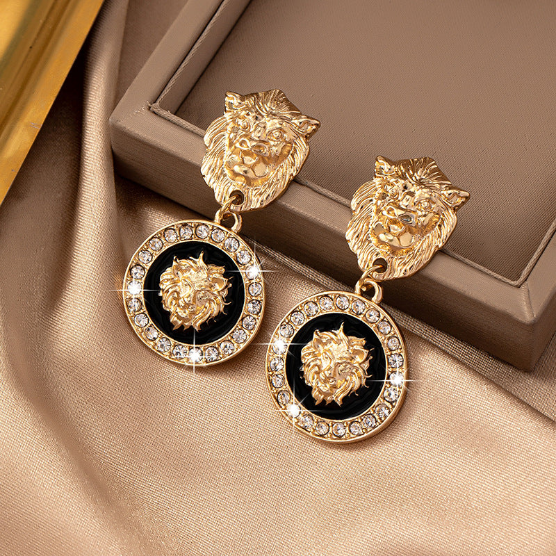 Lion Head Earrings for Women – Gold Plated Retro Statement Jewelry