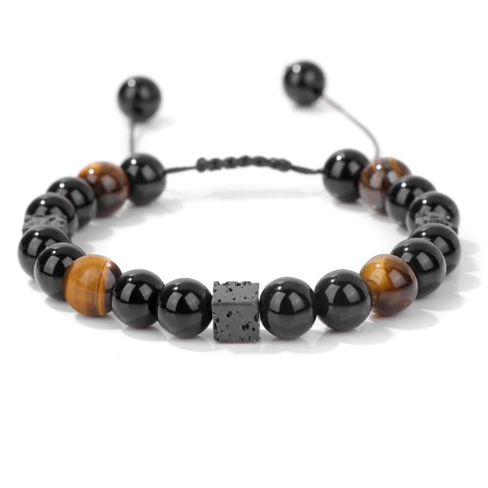 Unisex Volcanic Stone Beaded Bracelet – Retro Tiger Eye