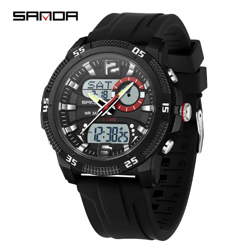 Sanda Dual Display Student Watch – Sports Watch with Alarm, Stopwatch & Luminous Pointer