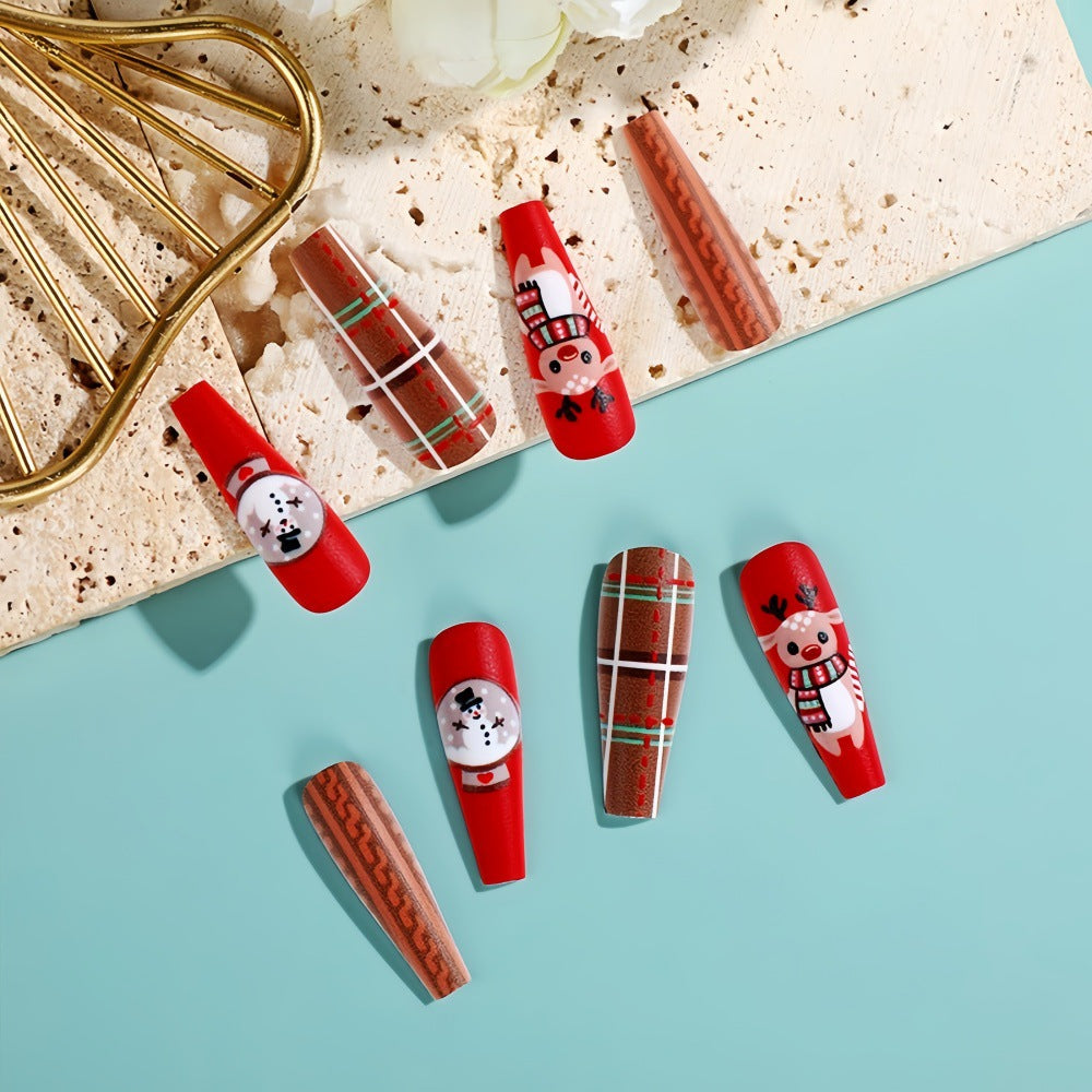 Coffin Press-On Nails with Polar Bear & Snowman Designs – Long Glue-On Nails