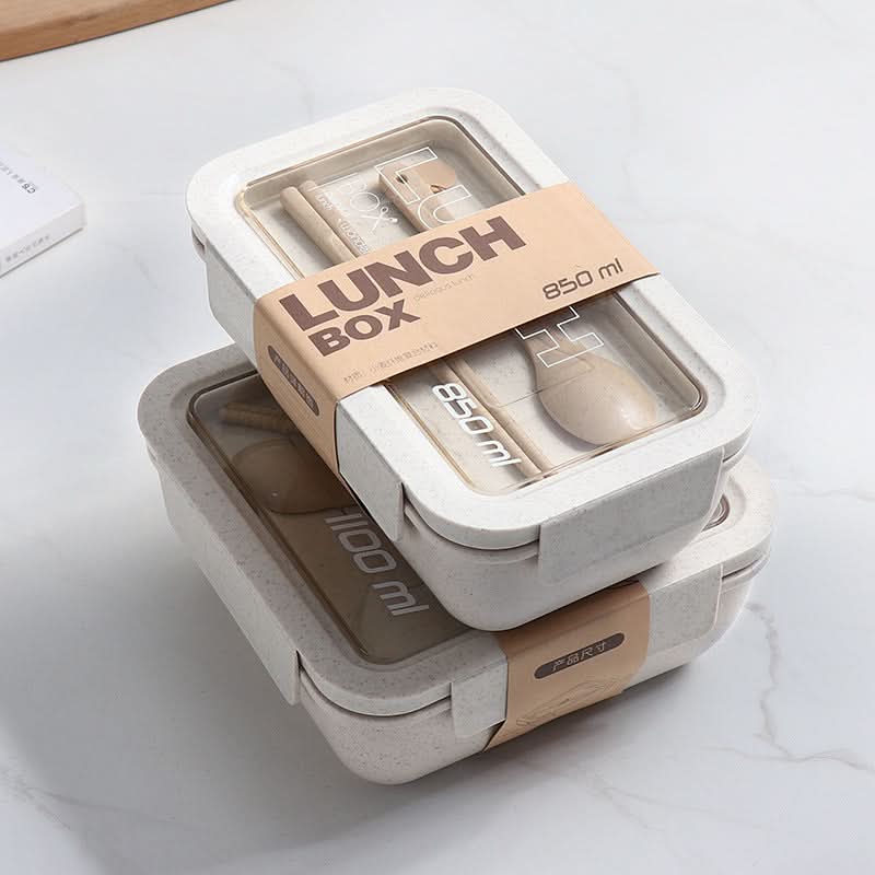 Microwave-Safe Wheat Straw Lunch Box with Tableware – 800-1000ml