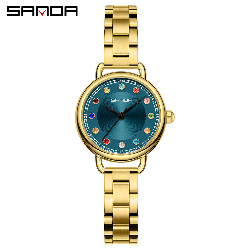 Sanda Women’s Multi-Color Diamond Quartz Watch – Small Dial, Waterproof Casual Watch