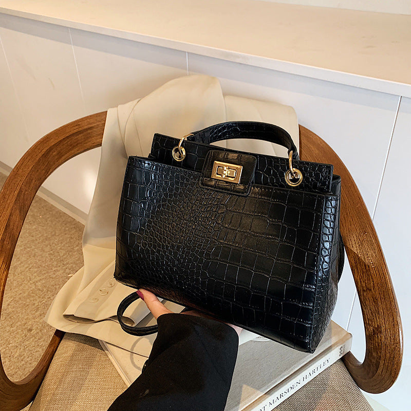 Retro PU Bucket Handbag for Women – Croc Texture Crossbody Shoulder Bag