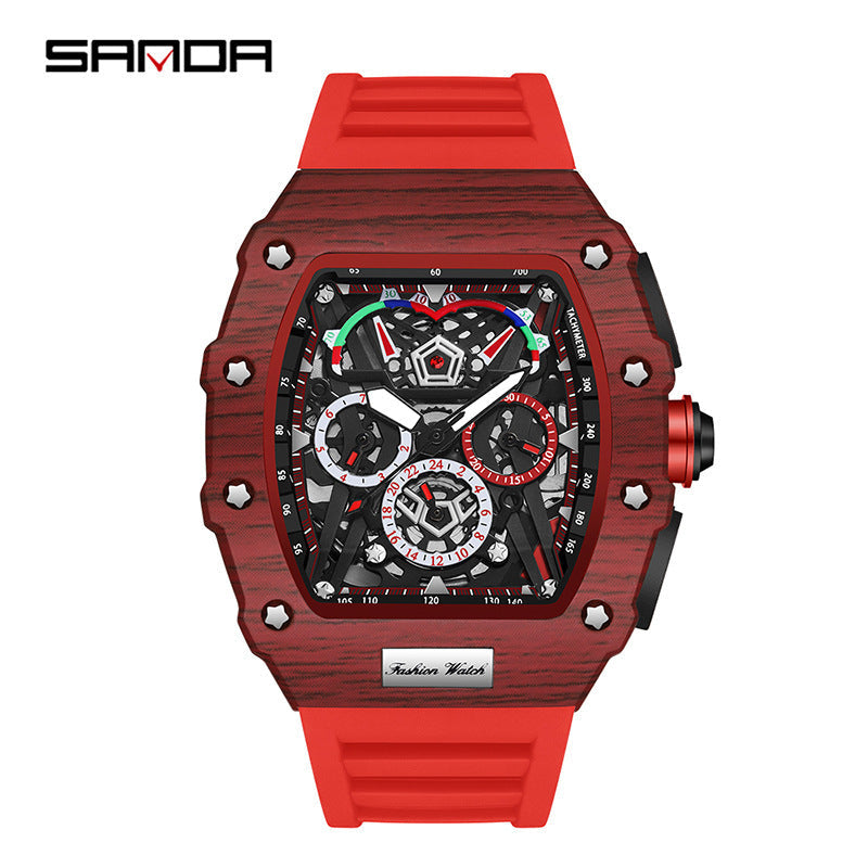 Sanda Men’s Barrel-Shaped Automatic Mechanical Watch – Luminous Hollow Dial