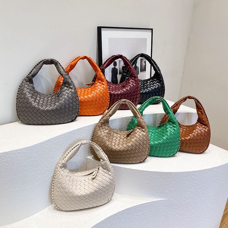 Women's Woven Shoulder Bag – Handbag with Zipper Closure and Inner Pockets