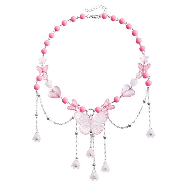 Butterfly Pearl Choker Necklace – Trendy Beaded Clavicle Chain for Women