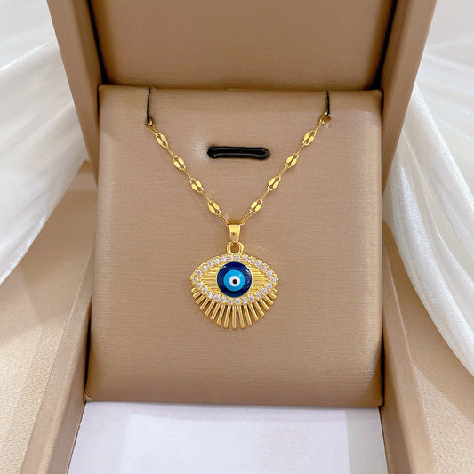 Light Luxury Painted Eye Necklace – Moon Pendant Clavicle Chain for Women