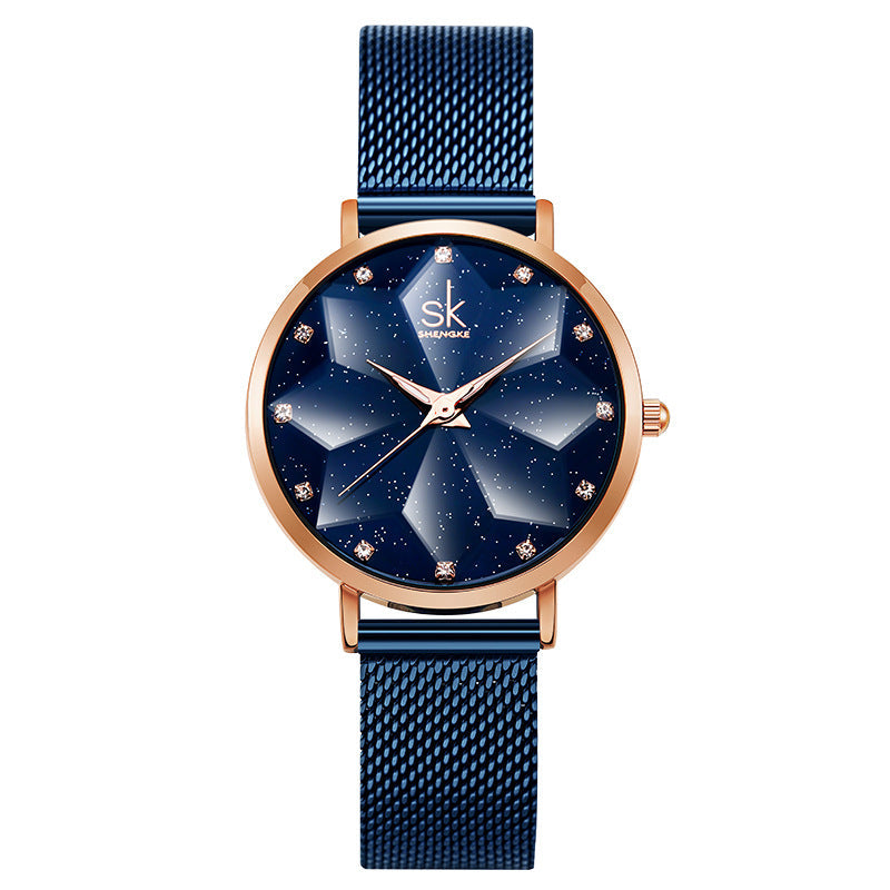 SK Women’s Quartz Watch – Geometric Hexagram Design, Waterproof Leisure Wristwatch