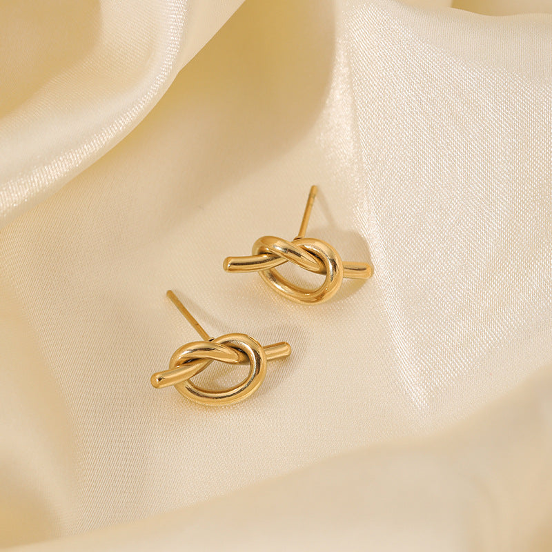 Gold Knotted Cross Earrings – Titanium Steel Geometric Jewelry for Women