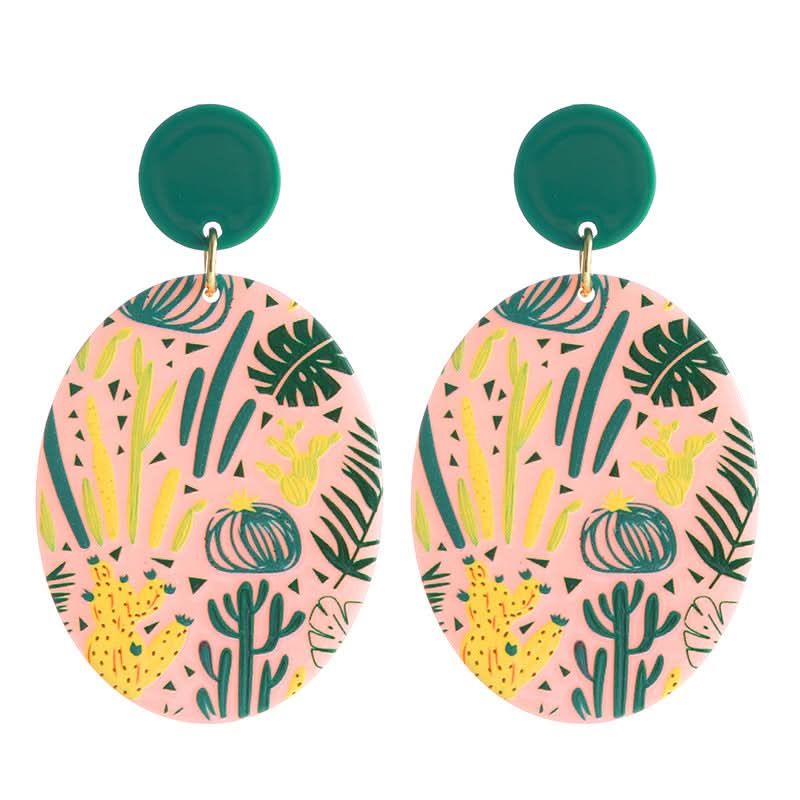 Retro Round Acrylic Plate Flower Earrings – Embossed Print
