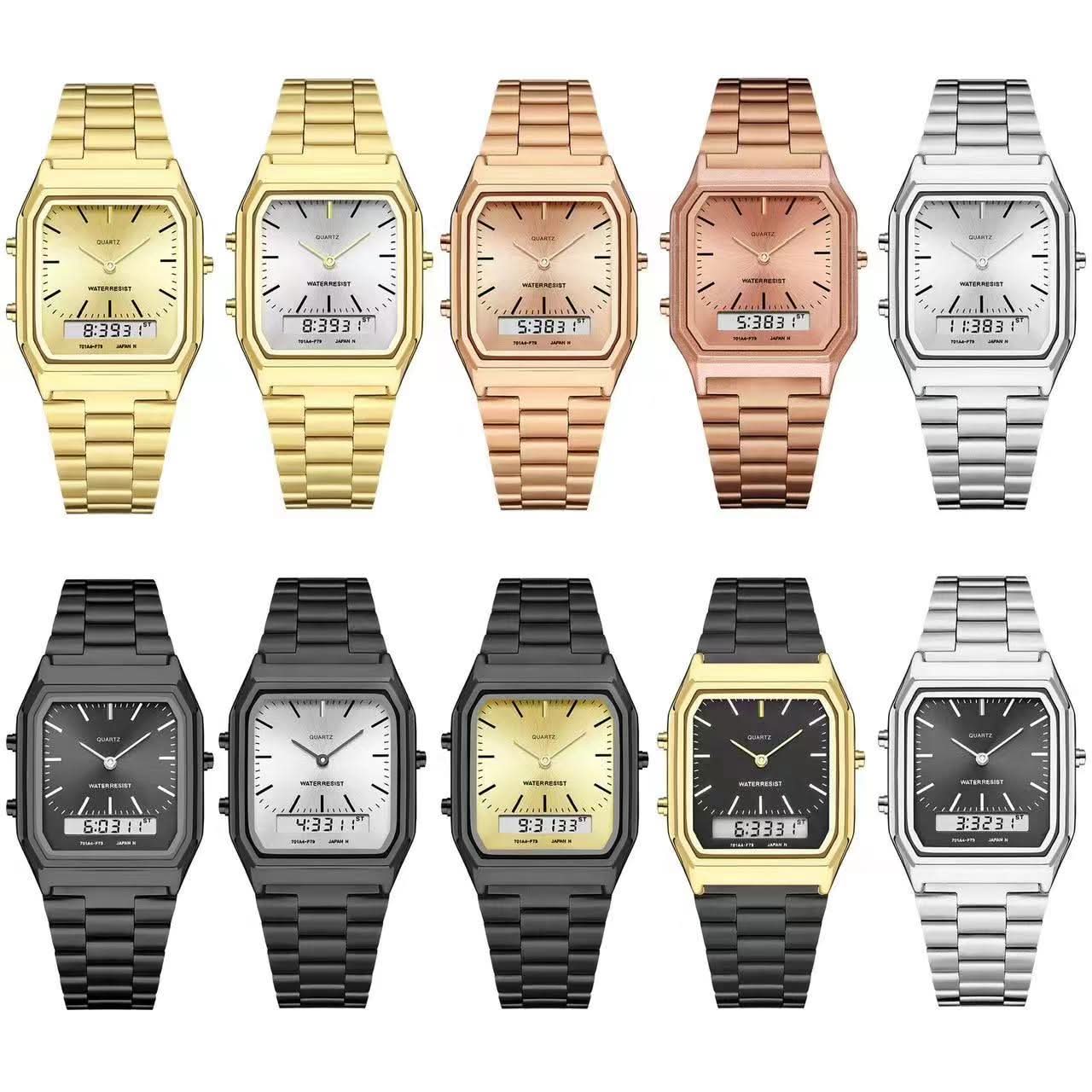Men’s Classic Retro Golden Electronic Watch with Steel Band