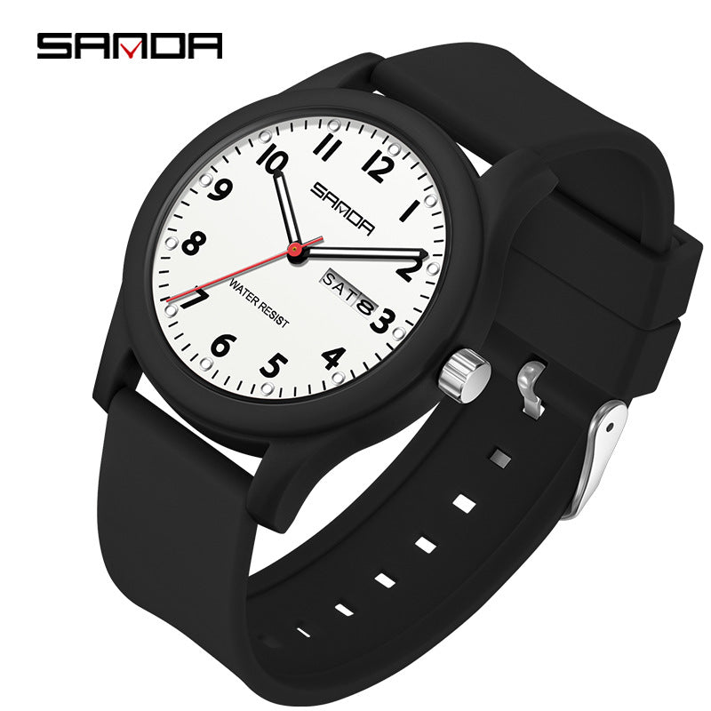 Sanda Candy Color Quartz Watch – Cute Waterproof Student Watch with Calendar Display