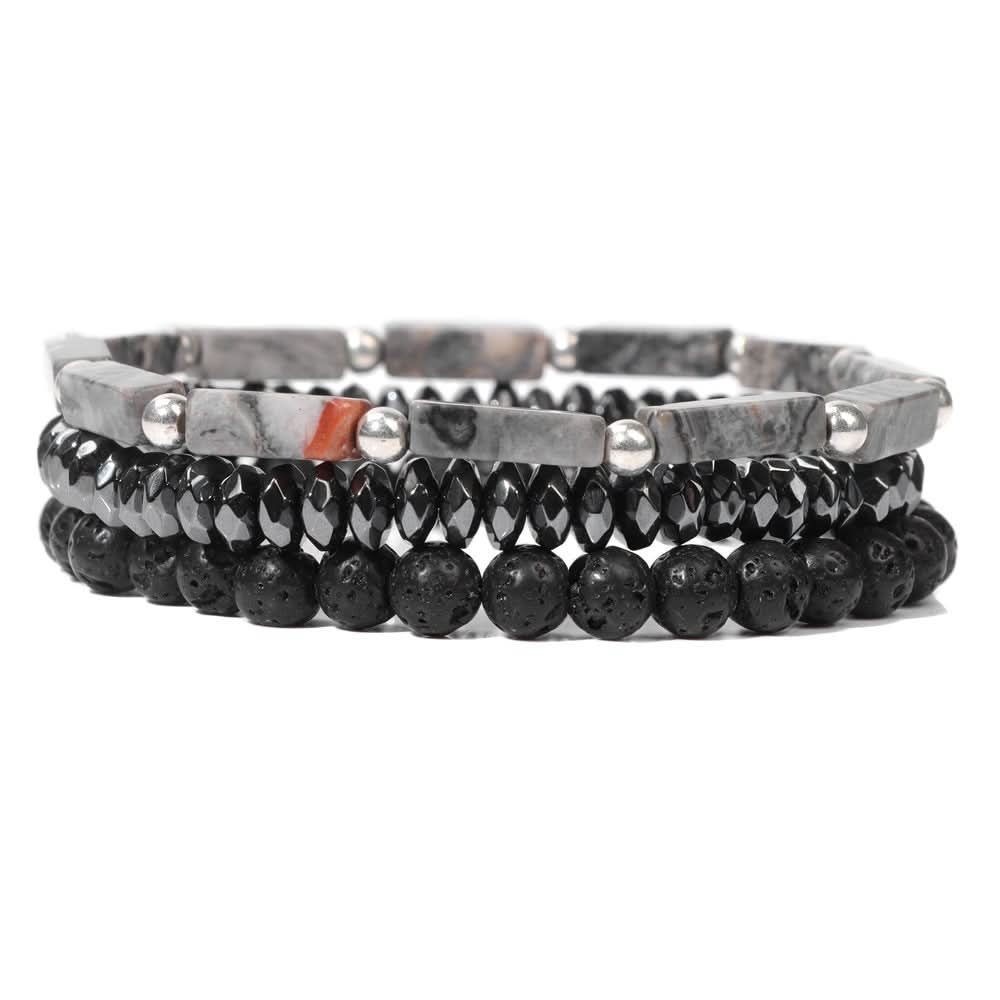 Men’s Natural Stone Bracelet – Volcanic Lava & Agate Beads
