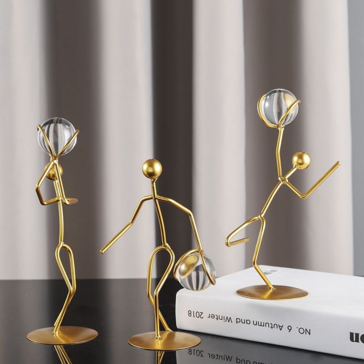 Modern Gold Sports Figure Decor – Iron Crystal Ball Sculpture for Home