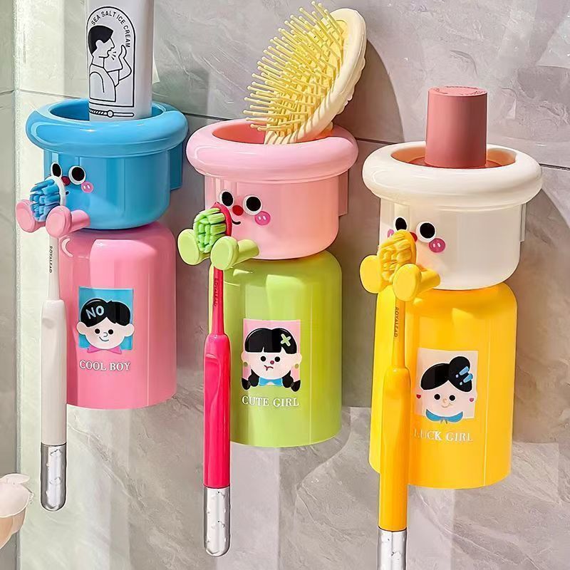 Magnetic Toothbrush Holder with Mouthwash Cup – Double-Layer Design