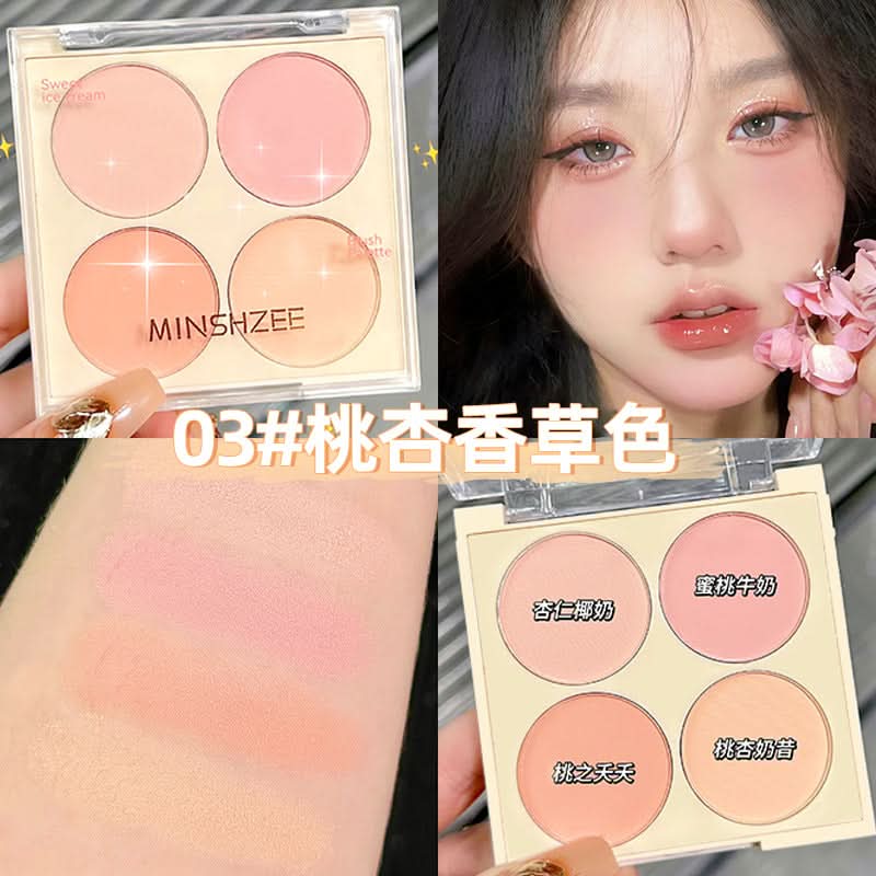MINSHZEE 4-Color Blush Palette – Matte, Natural Glow Cheek Makeup