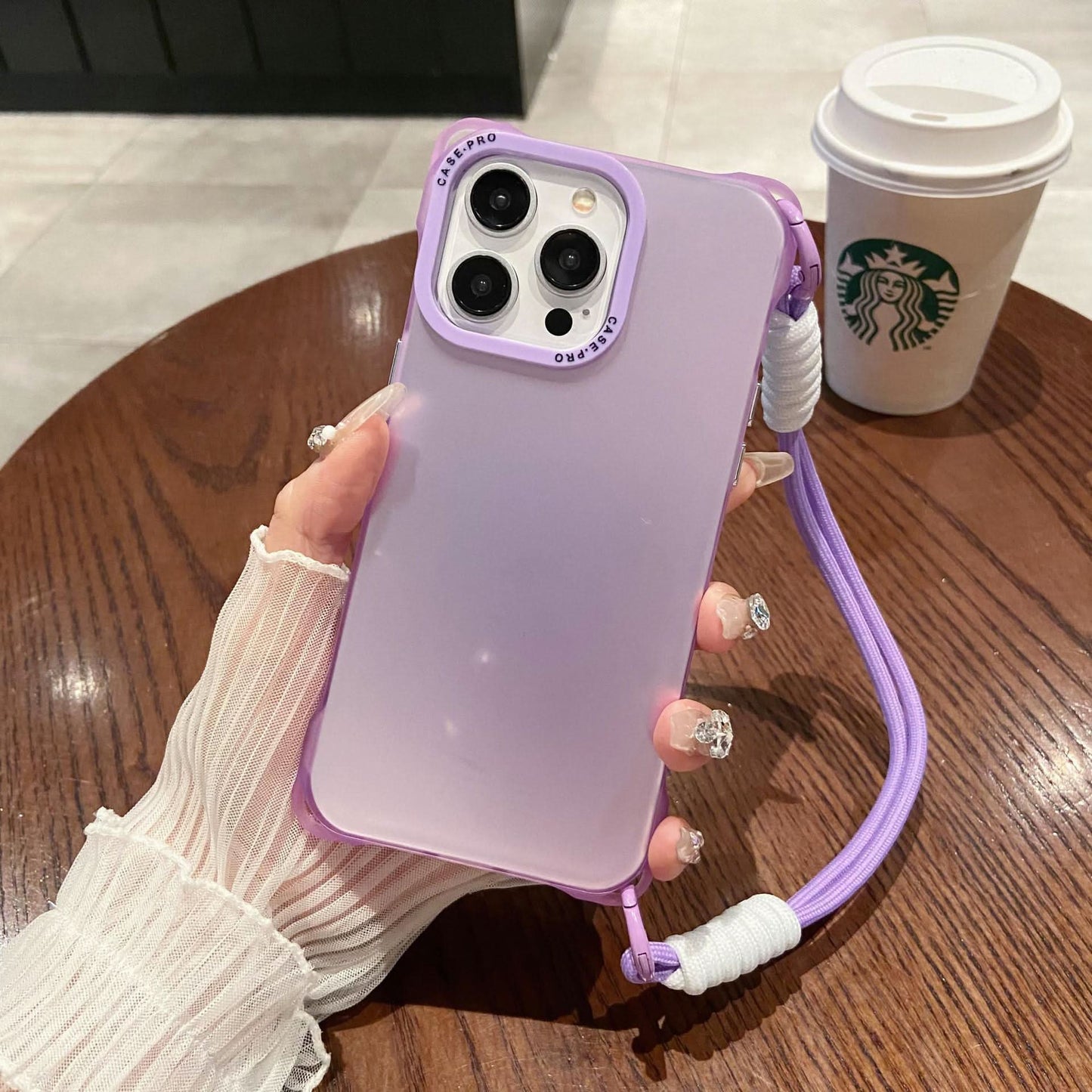 Anti-Fall Apple 15 Pro Max Case - Matte Finish with Contrasting Color & Short Rope