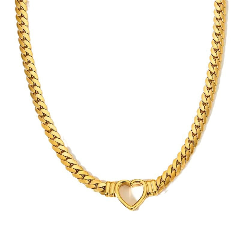 Titanium Steel Heart Chain Necklace – Gold Irregular Retro Love Pendant for Women