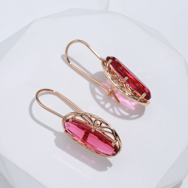 Red Zircon Earrings – Retro Geometric Jewelry for Women
