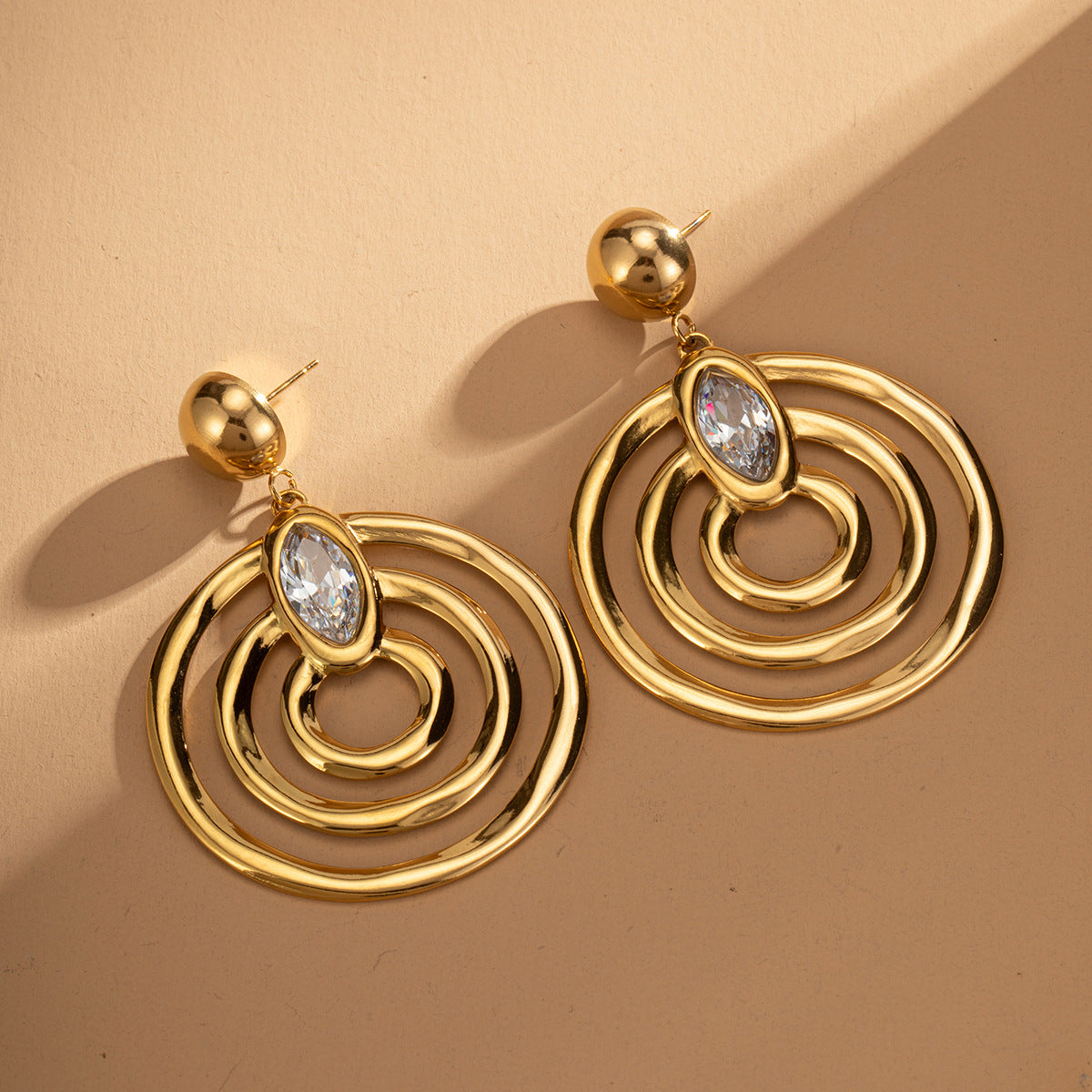 Gold Circle Zircon Earrings – Titanium Steel Geometric Statement Jewelry for Women