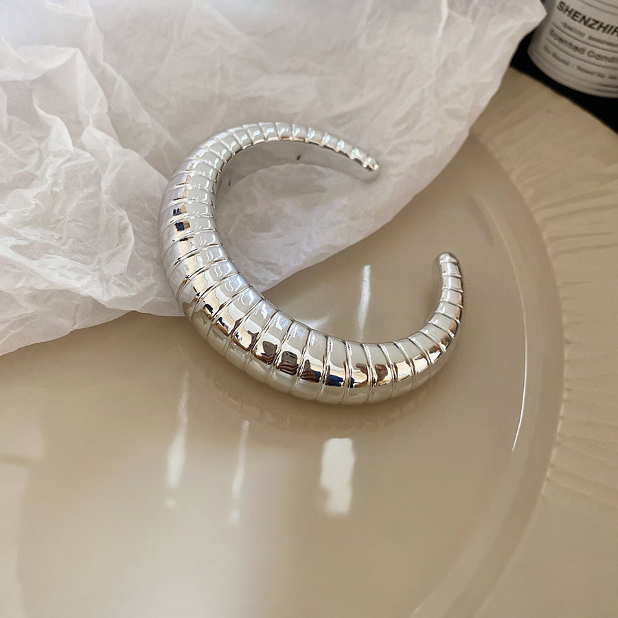Minimalist Geometric Cuff Bracelet – Pleated Wide Open-Ended  Bangle Women’s Jewelry