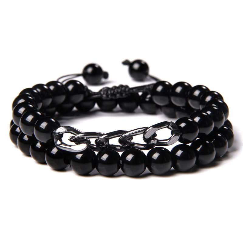 Men’s Lava Stone & Wooden Bead Bracelet – Black Glass Beads