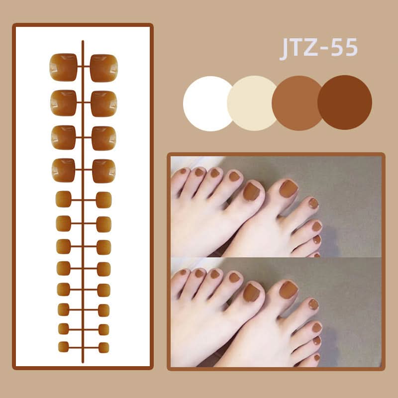 Glossy Toenail Nail Stickers – 24-Piece Finished Fake Nails Set