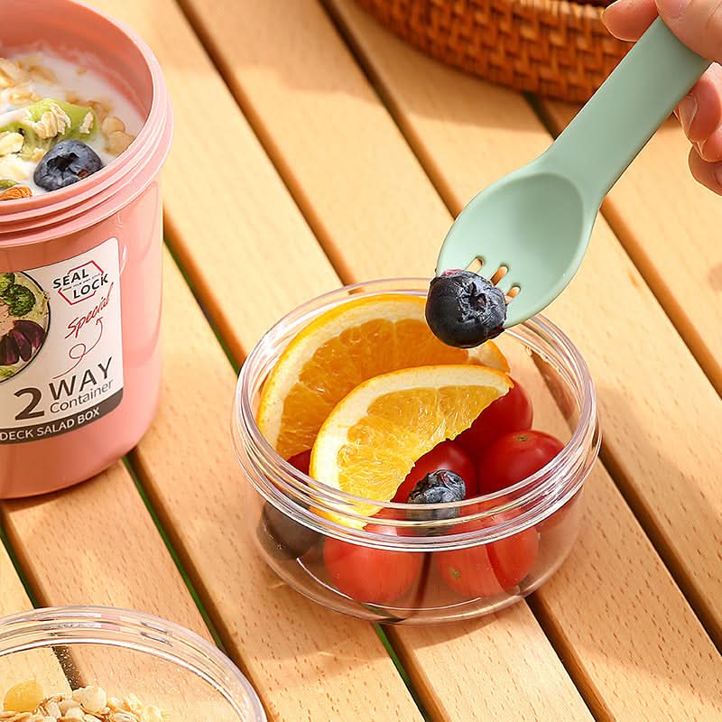 Double-Layer Yogurt & Salad Cup – Portable Breakfast Container with Fork