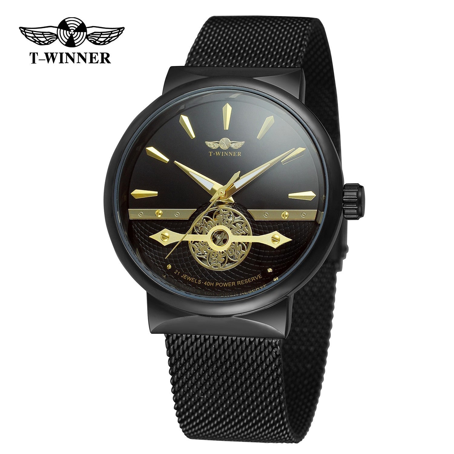 T-WINNER Full Skeleton Automatic Mechanical Watch for Men – Mesh Strap Timepiece