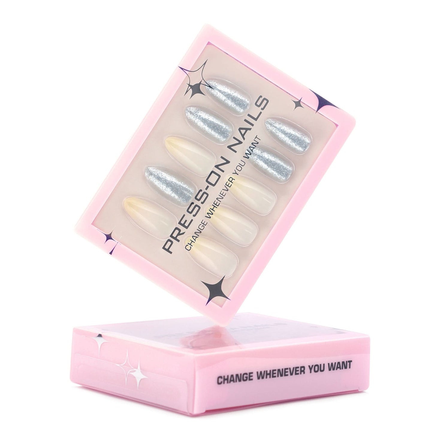 Silver Glitter Gradient Press-On Nails – Almond-Shaped False Nails