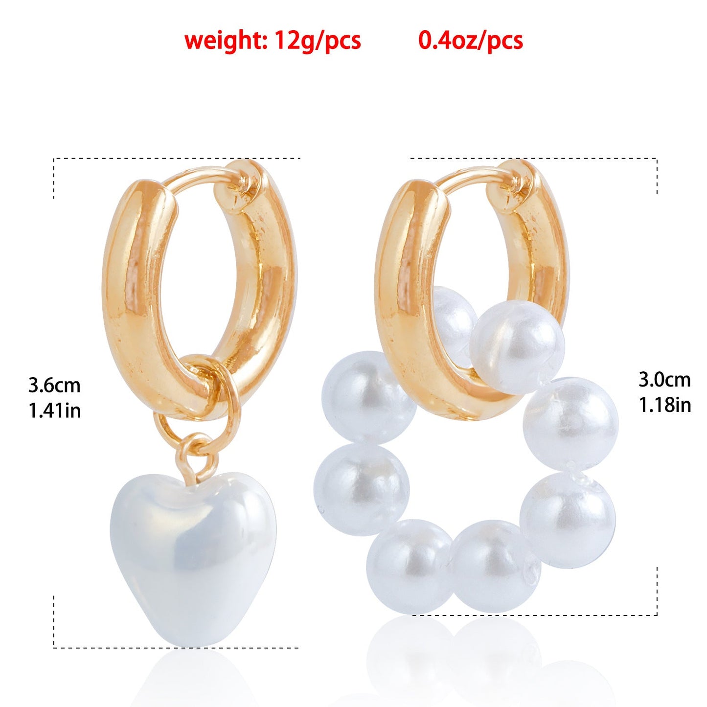 Pearl Beaded Heart Drop Earrings – Asymmetrical Fashion Jewelry for Women