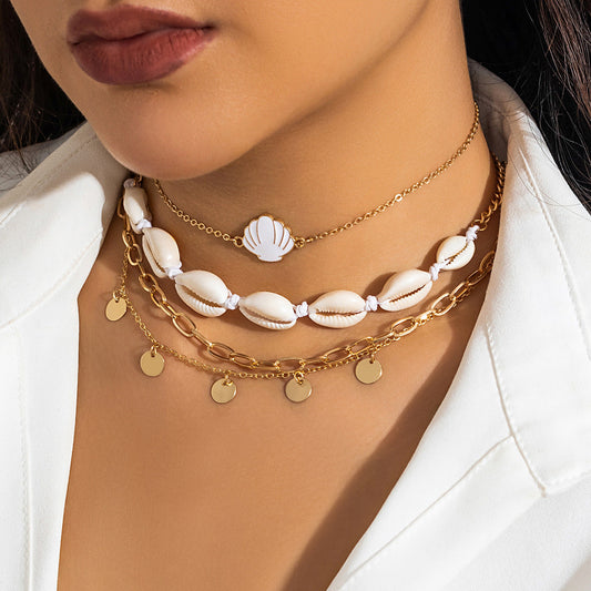 Layered Shell Pendant Necklace for Women – Fashionable Alloy Jewelry