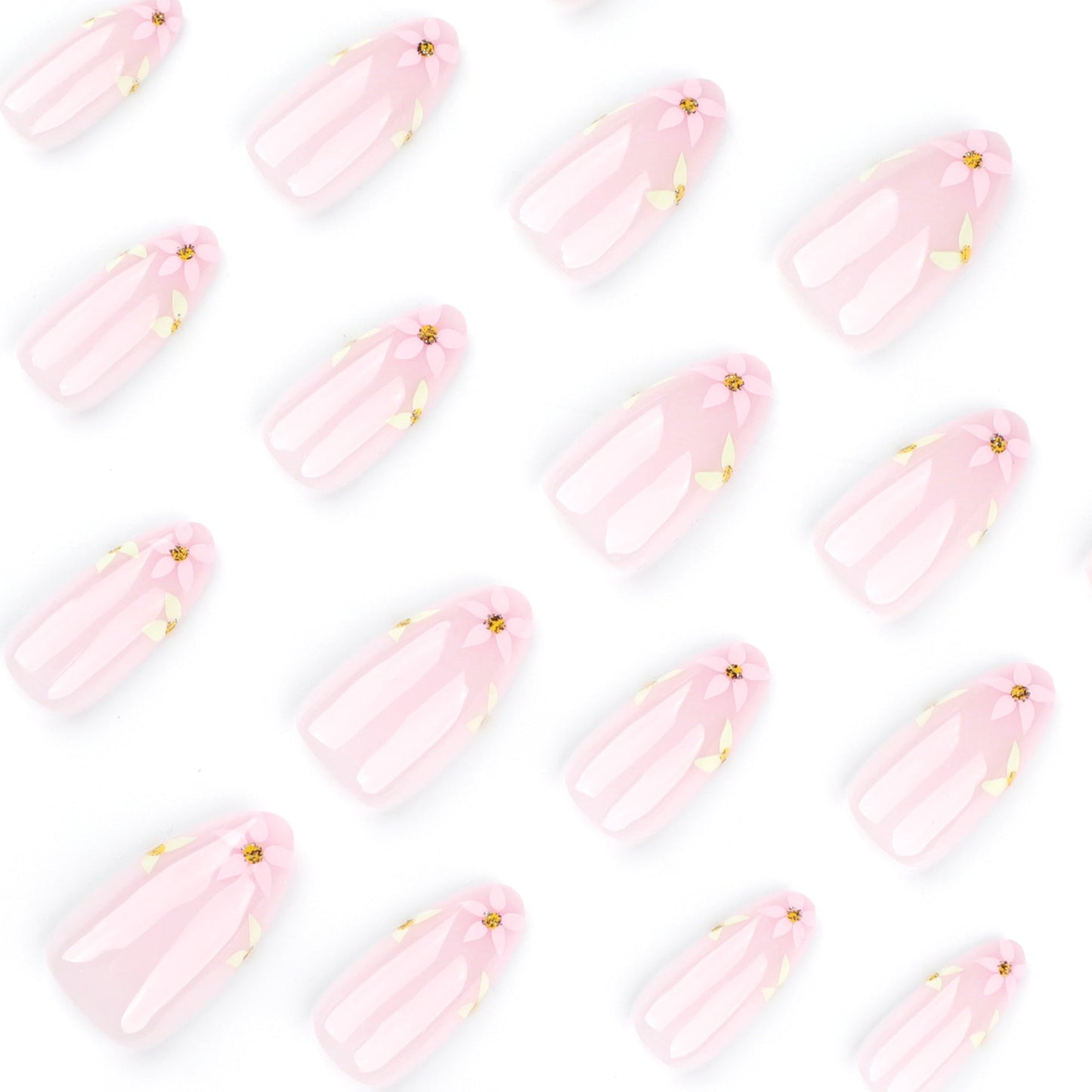 Elegant Nude Pink Floral Press-On Nails – Long Almond Glue-On Nail Art