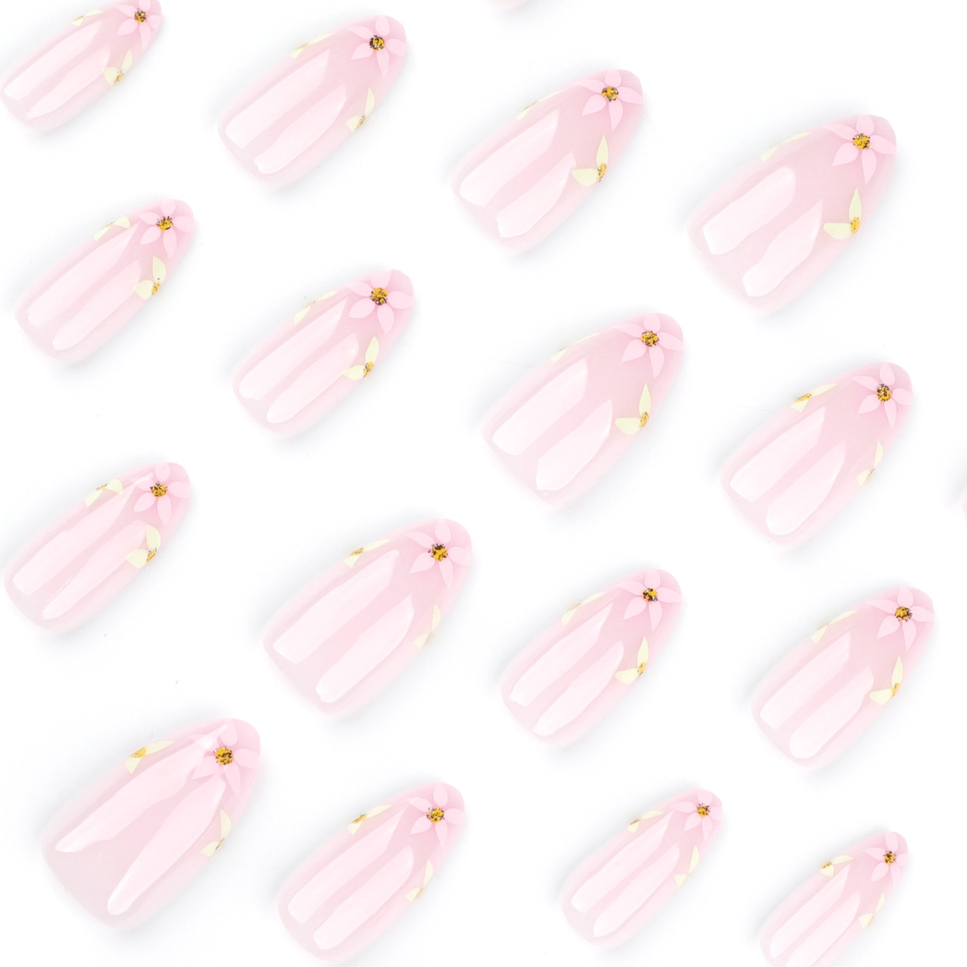 Elegant Nude Pink Floral Press-On Nails – Long Almond Glue-On Nail Art