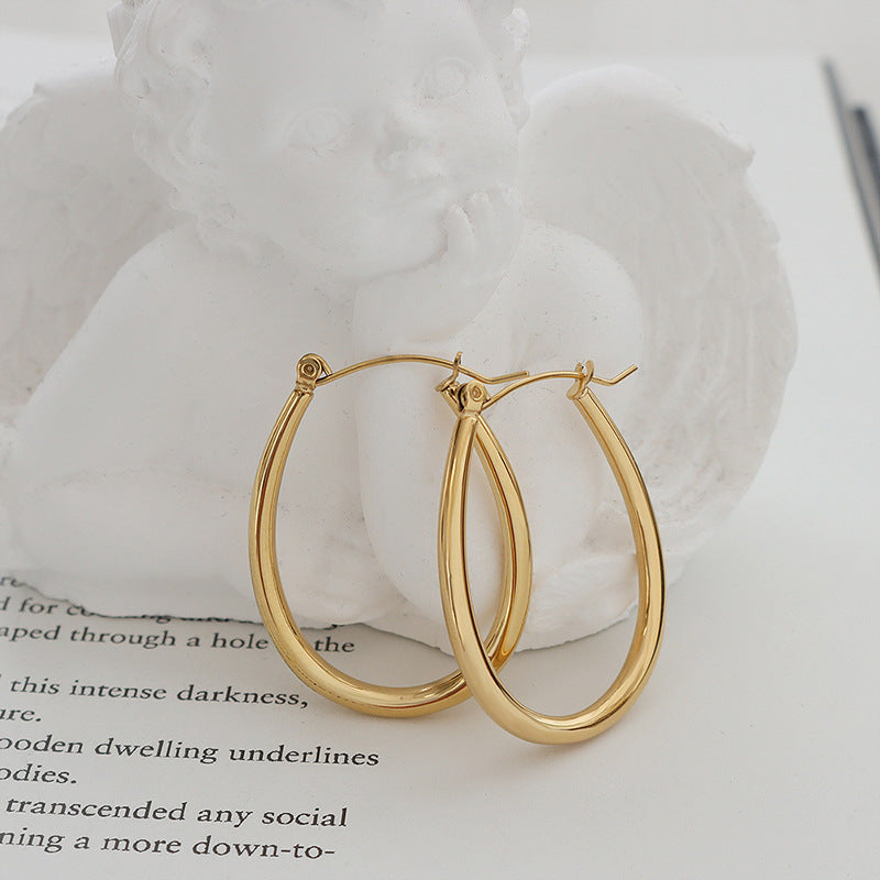 Gold U-Shaped Hoop Earrings for Women – Titanium Steel, Geometric