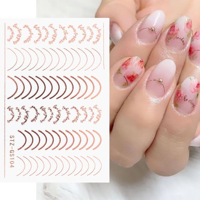 Rose Gold & Silver 3D Nail Stickers – Half-Moon Totem Design