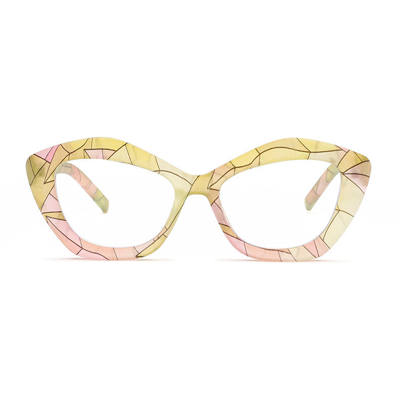 Asymmetrical Marble Pattern Blue Light Glasses Frame – Trendy Unisex Eyewear