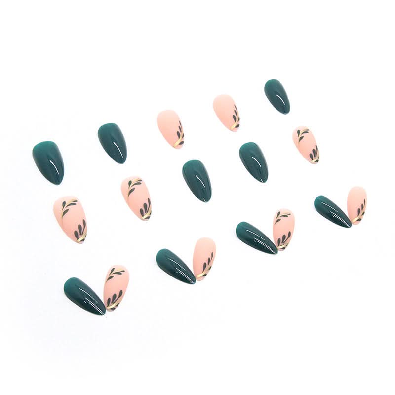 Matte Green Almond Nails with Flower Design