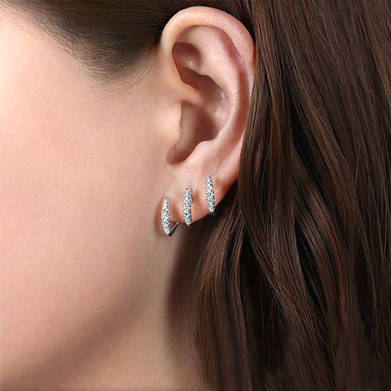 Diamond Inlaid Hoop Earrings for Women – Three-Layer Design