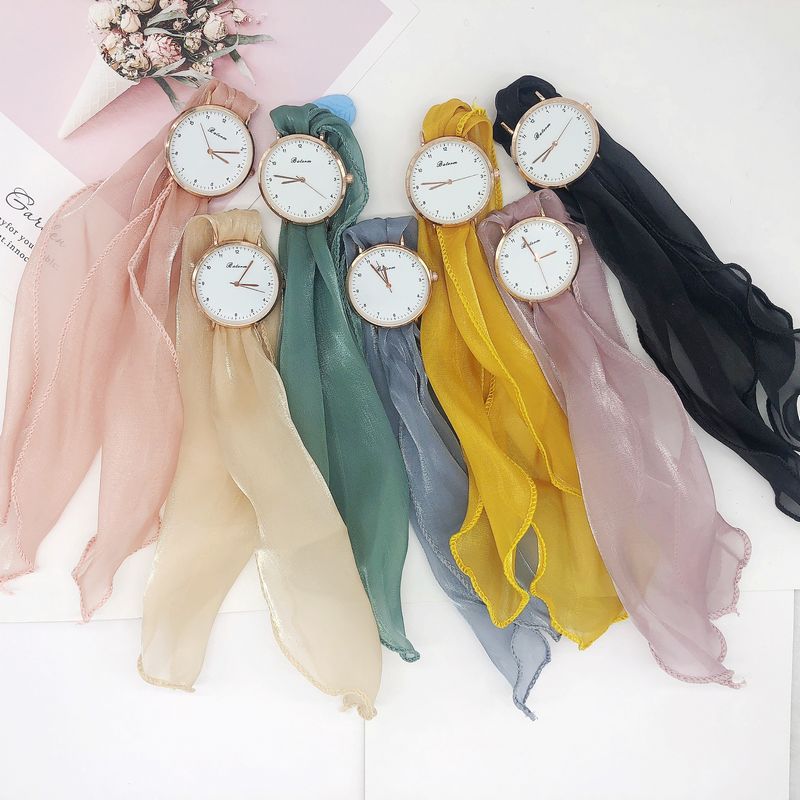 Women’s Solid Color Ribbon Strap Watch – DIY Handmade Fairy Style, World Time